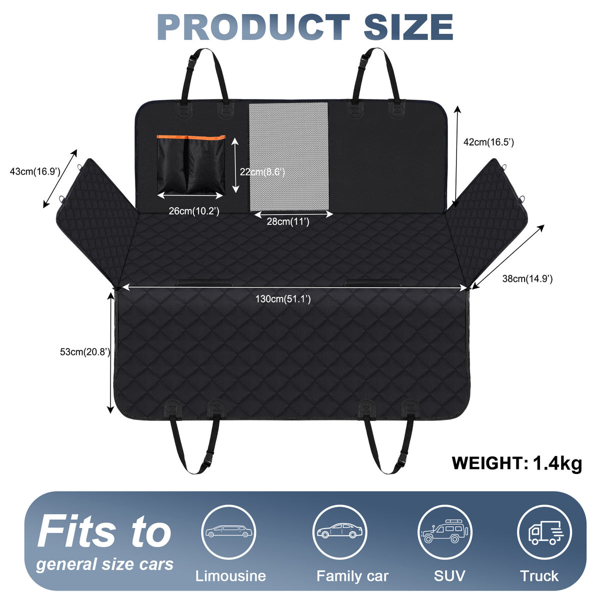 ROAMUTT Deluxe Waterproof Dog Car Hammock – full back seat protection